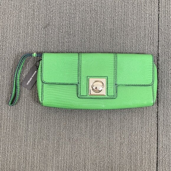 Banana Republic Clutch Wristlet Wallet Purse Green Leather Simulated Lizardskin - Picture 4 of 14
